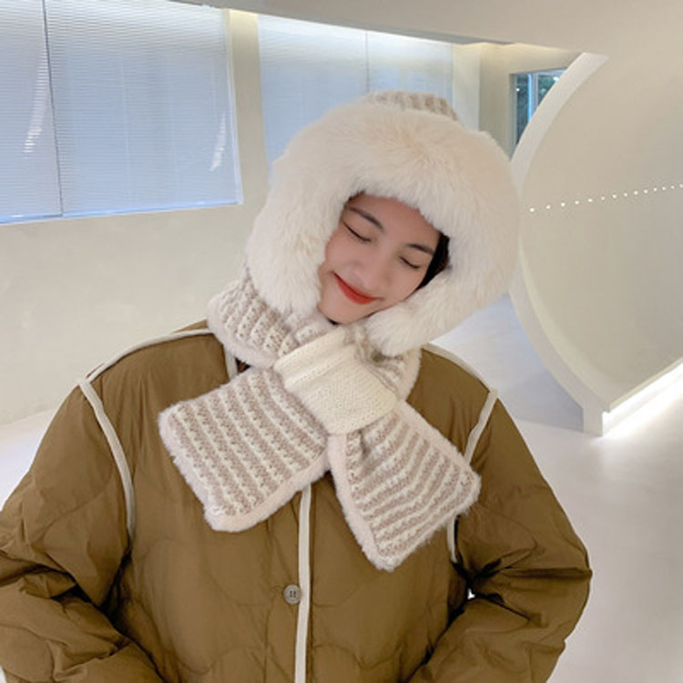 Fashion Designed Striped Plush Hats and Scarfs Winter Thickened Pullover Hat Warm Scarf