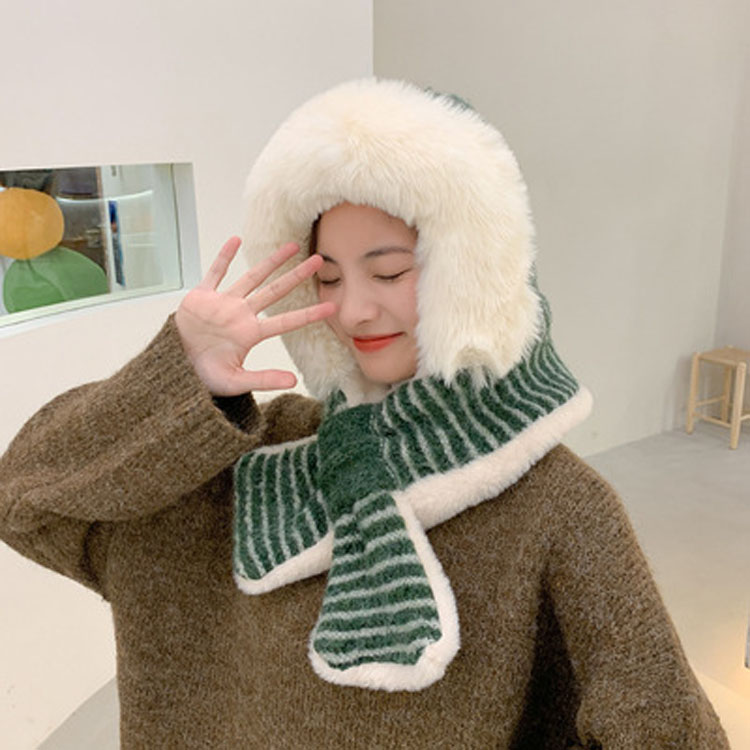 Fashion Designed Striped Plush Hats and Scarfs Winter Thickened Pullover Hat Warm Scarf