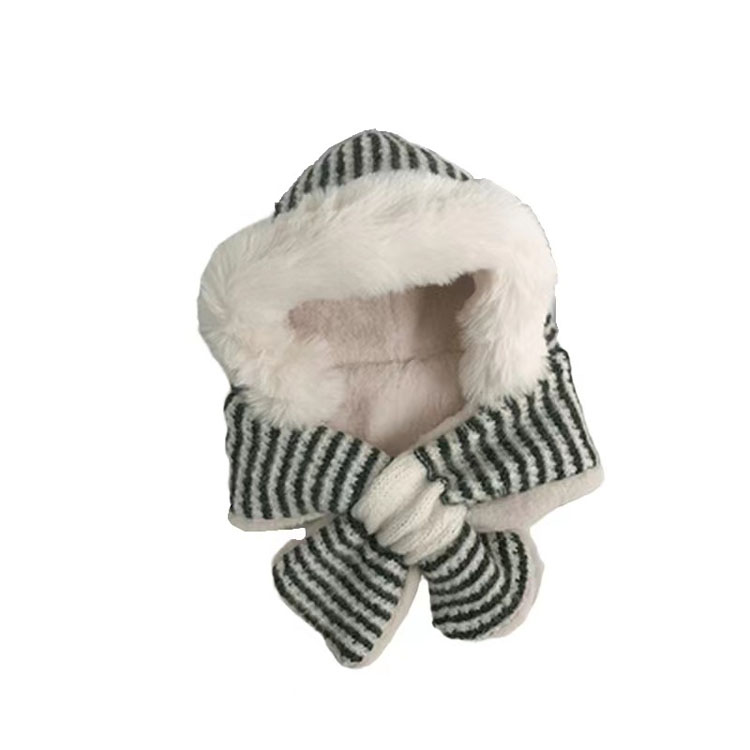 Fashion Designed Striped Plush Hats and Scarfs Winter Thickened Pullover Hat Warm Scarf