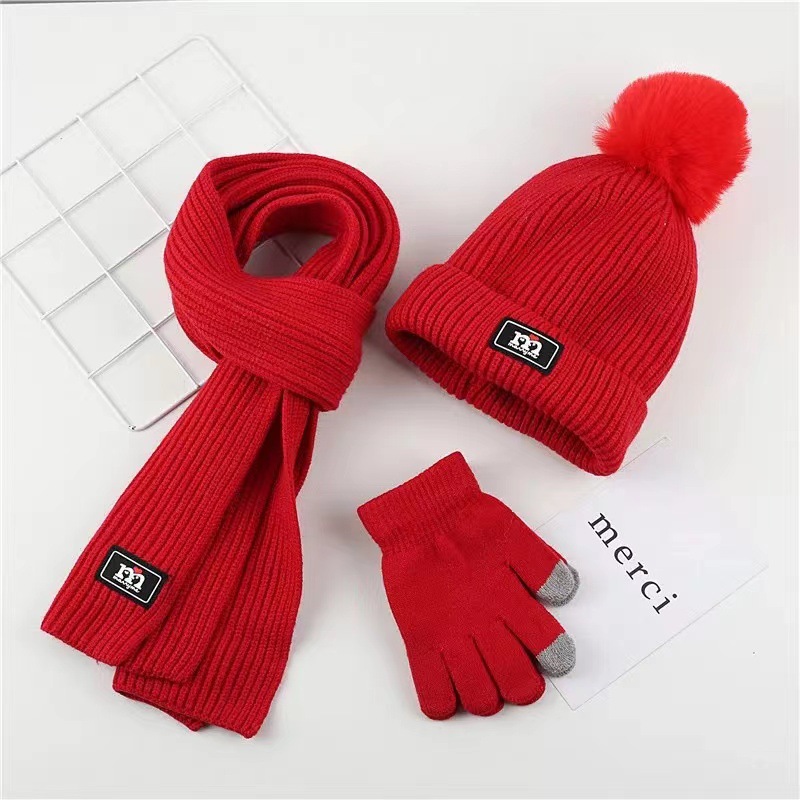 Three-piece Scarf Hat Set Baby Girls Children Beanies Knitted  Hats Kids Winter Warm Wool Crochet Caps hat scarf gloves 