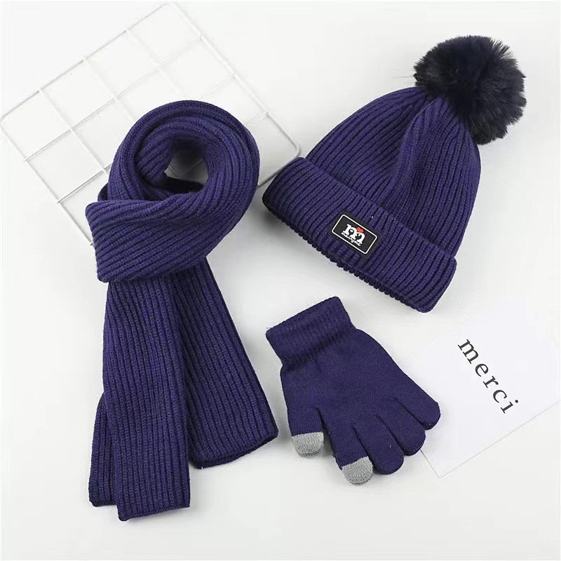 Three-piece Scarf Hat Set Baby Girls Children Beanies Knitted  Hats Kids Winter Warm Wool Crochet Caps hat scarf gloves 
