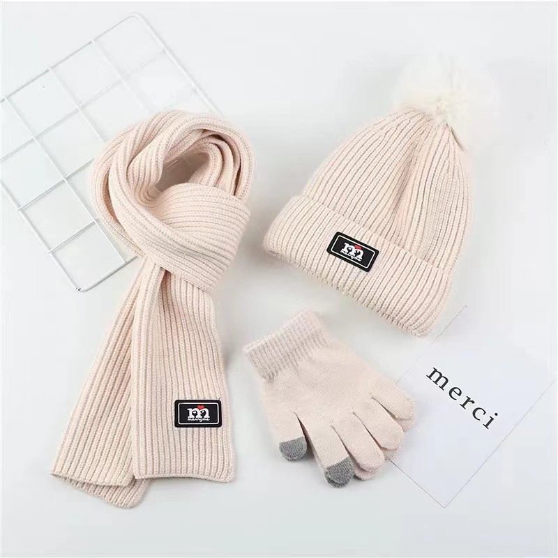 Three-piece Scarf Hat Set Baby Girls Children Beanies Knitted  Hats Kids Winter Warm Wool Crochet Caps hat scarf gloves 