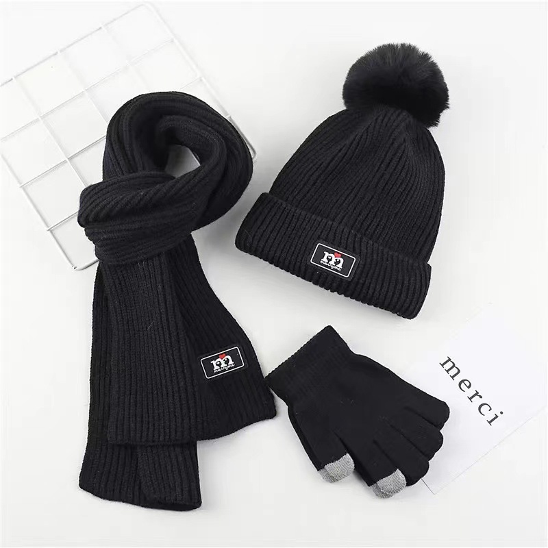 Three-piece Scarf Hat Set Baby Girls Children Beanies Knitted  Hats Kids Winter Warm Wool Crochet Caps hat scarf gloves 