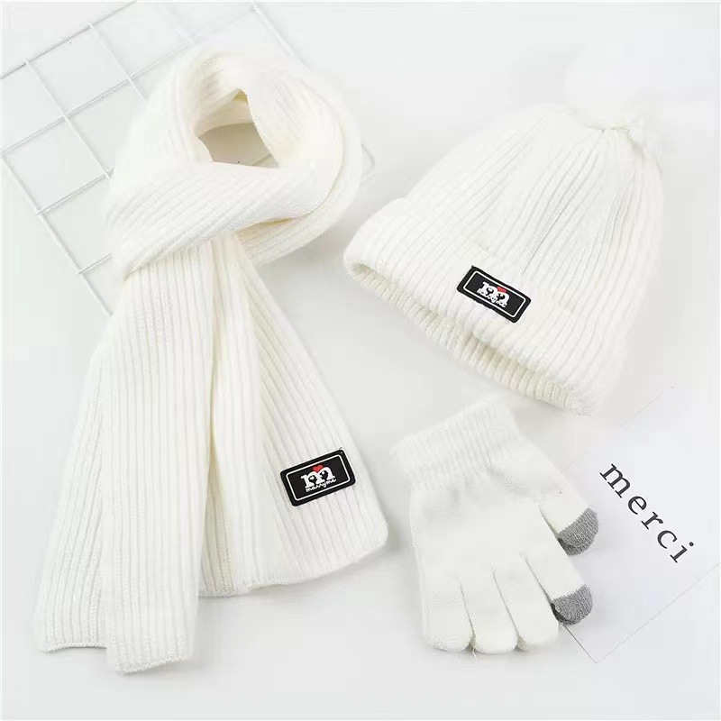 Three-piece Scarf Hat Set Baby Girls Children Beanies Knitted  Hats Kids Winter Warm Wool Crochet Caps hat scarf gloves 