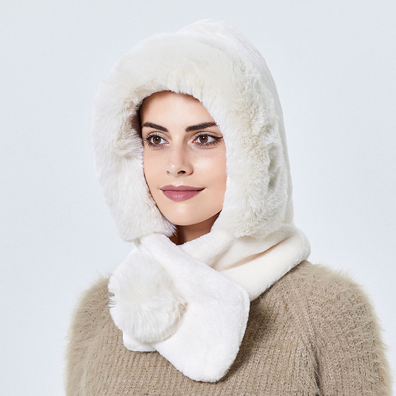 Winter Warm Knitted Hat Fur Women Hat with Scarf Lady Outdoor Thicken Plush Fluffy Cap Hats for Women