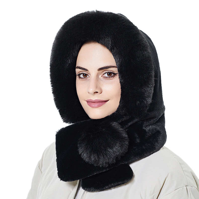 Winter Warm Knitted Hat Fur Women Hat with Scarf Lady Outdoor Thicken Plush Fluffy Cap Hats for Women