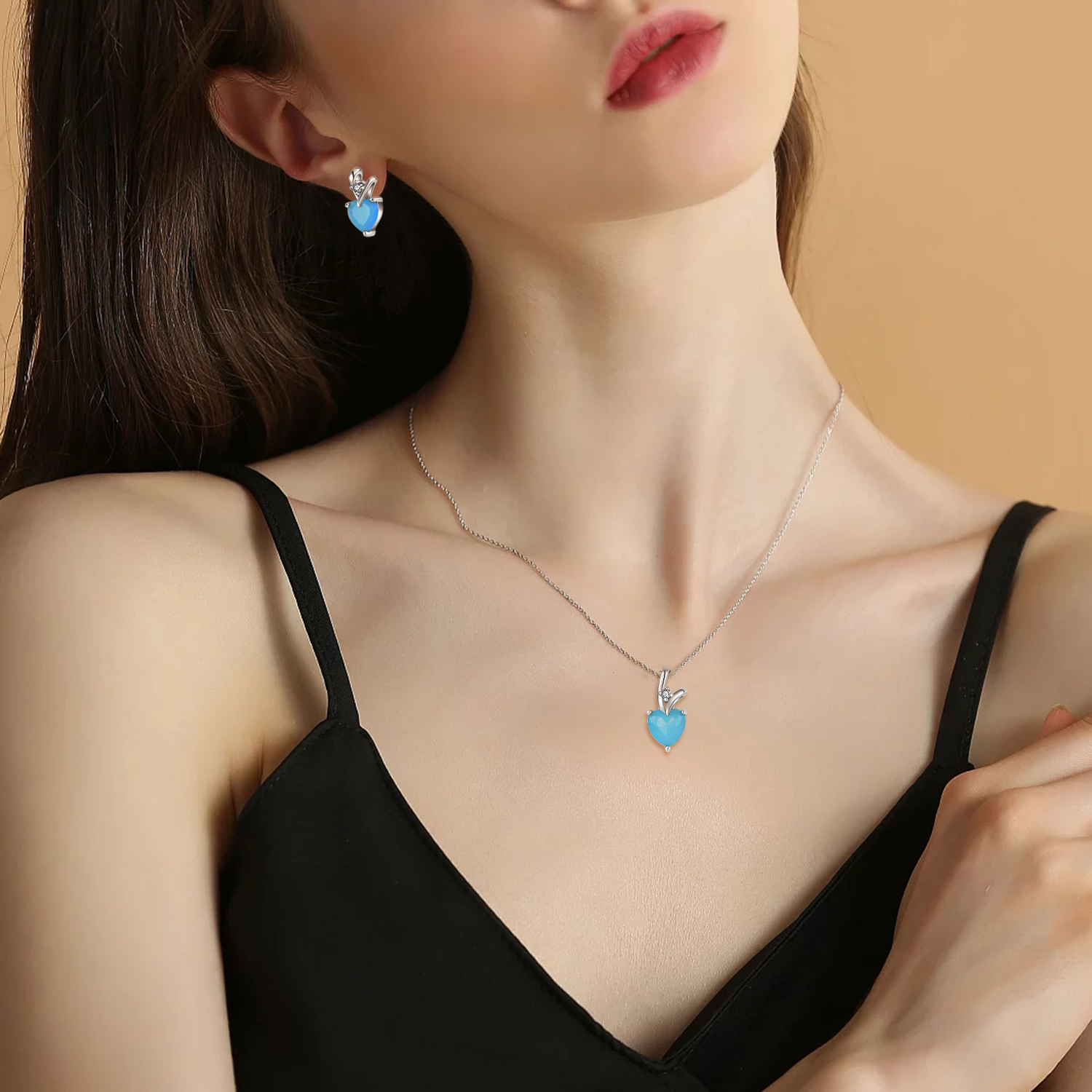   Fine Jewelry Vintage  Women Charms 925 Sterling SIlver Stone Heart Pendant Necklaces