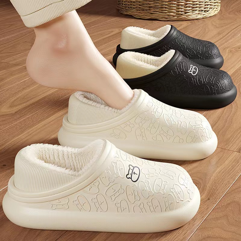 Waterproof and Anti Slip Plush Cute Cartoon Slippers for Women