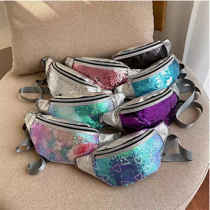 Waterproof Colorful Kids Glitter PU Leather Design Fanny Pack Waist Bag 