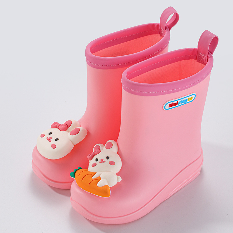 Kids Girls Cute Pvc Boots Childrens's Toddler Pink Rabbit Rain Boots 