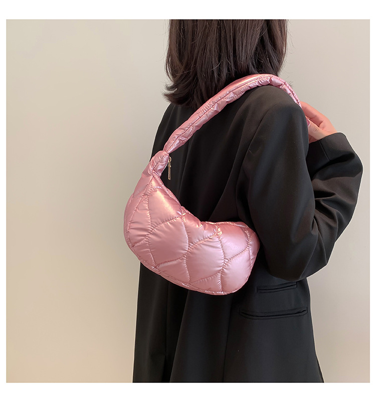 Fashion Trendy Women Winter Down Shoulder Bag Small Puffy Padded Purse Ladies Underarm Bag