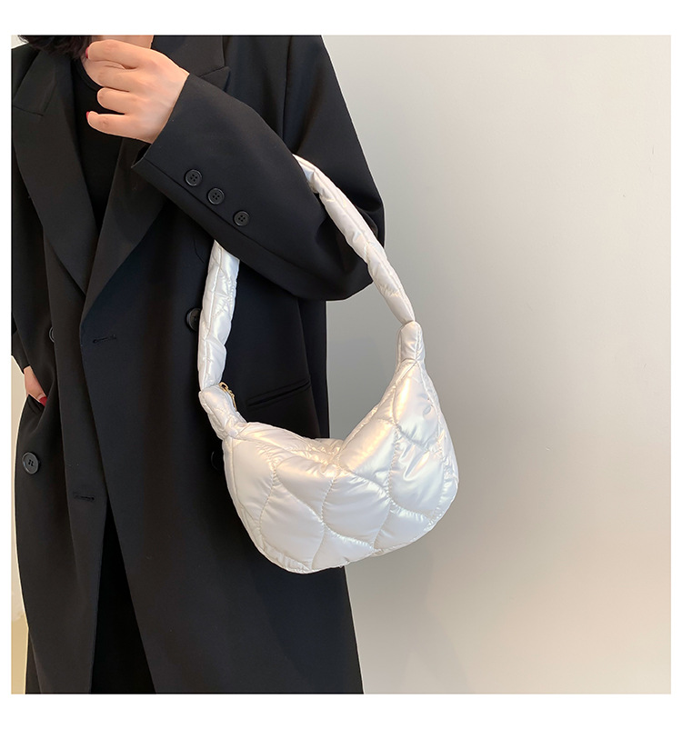 Fashion Trendy Women Winter Down Shoulder Bag Small Puffy Padded Purse Ladies Underarm Bag