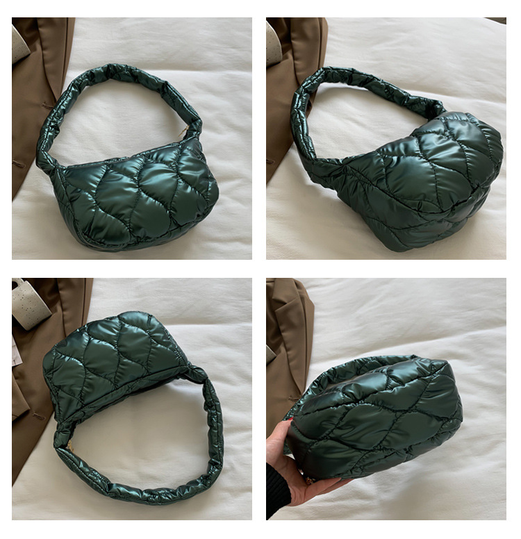 Fashion Trendy Women Winter Down Shoulder Bag Small Puffy Padded Purse Ladies Underarm Bag