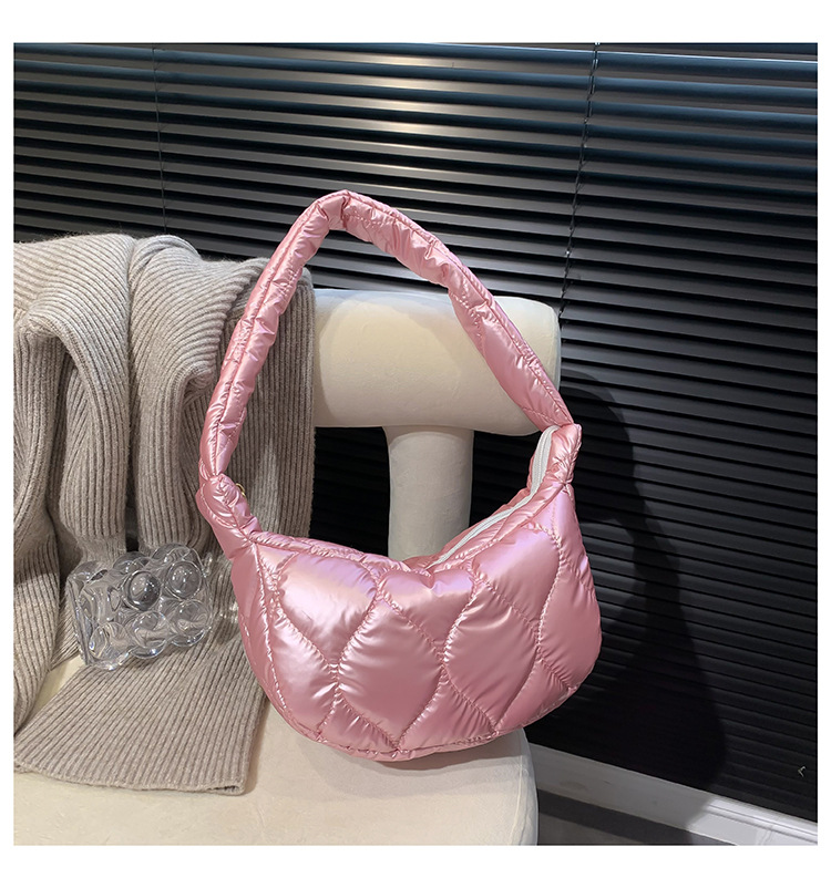Fashion Trendy Women Winter Down Shoulder Bag Small Puffy Padded Purse Ladies Underarm Bag