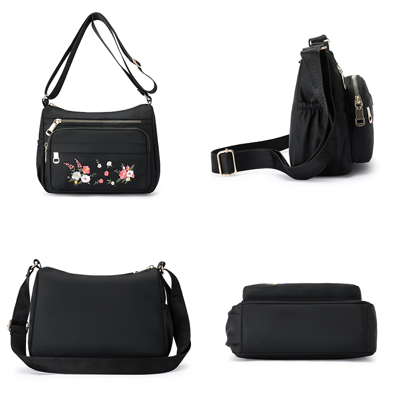 Embroidered Women's Handbags Shoulder Bag Waterproof Nylon Ladies Crossbody Messenger Bag