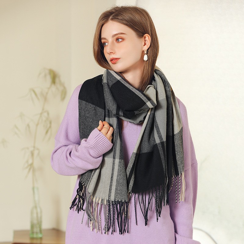 Autumn Winter Scarf Women's Long Scarf Retro Plaid Fringed Scarf Shawl