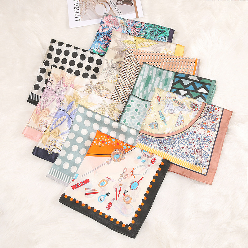 Ladies Scarf 53*53cm Small Square Scarf Fashion Design Print Women's Hair Silk Scarfs And Shawls