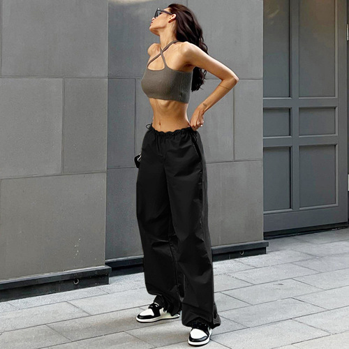 Enyami Y2K Fashion Chic Gray Jogging Bottom Streetwear Women Sport Parachute Sweatpants Low Waist Ladies Trousers Cargo 