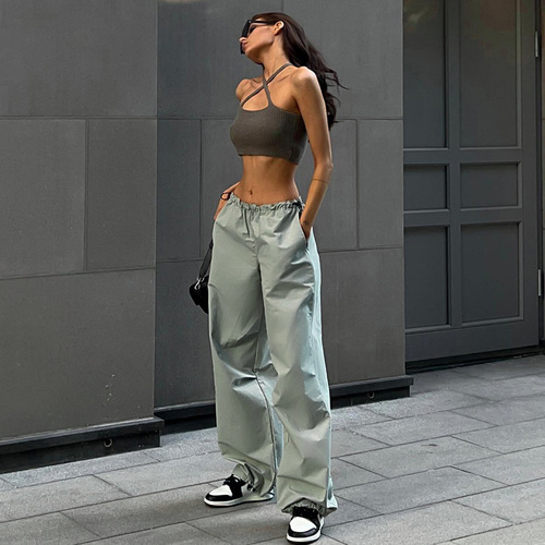 Enyami Y2K Fashion Chic Gray Jogging Bottom Streetwear Women Sport Parachute Sweatpants Low Waist Ladies Trousers Cargo 