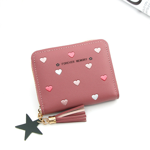 Women Small Wallet Ladies Mini Tassel Cute Girl Short Zipper Cute Embroider Pu Leather Coin Wallet Purse