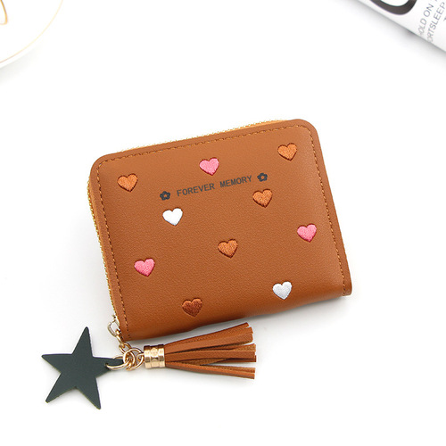 Women Small Wallet Ladies Mini Tassel Cute Girl Short Zipper Cute Embroider Pu Leather Coin Wallet Purse