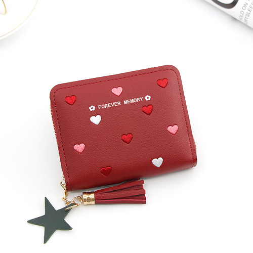 Women Small Wallet Ladies Mini Tassel Cute Girl Short Zipper Cute Embroider Pu Leather Coin Wallet Purse