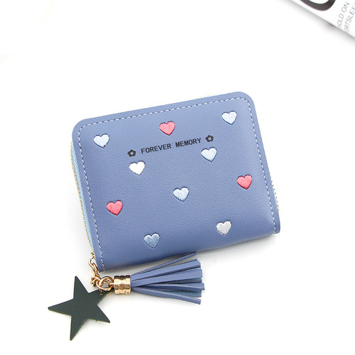 Women Small Wallet Ladies Mini Tassel Cute Girl Short Zipper Cute Embroider Pu Leather Coin Wallet Purse