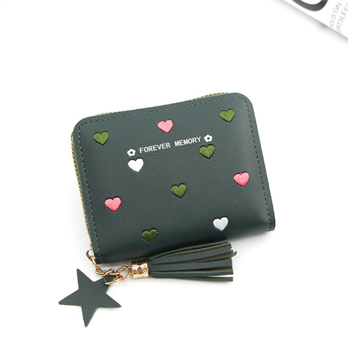 Women Small Wallet Ladies Mini Tassel Cute Girl Short Zipper Cute Embroider Pu Leather Coin Wallet Purse