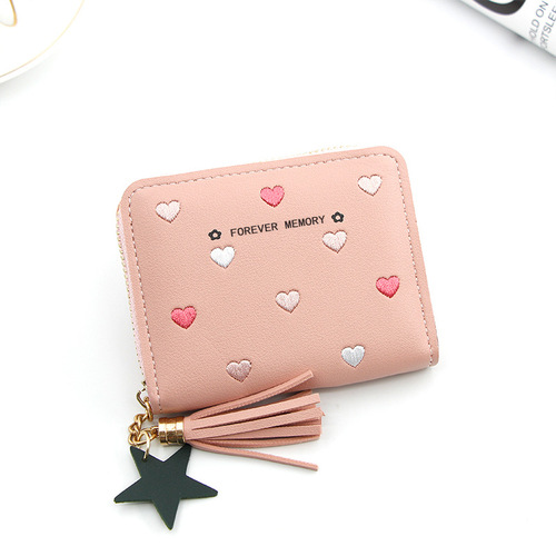 Women Small Wallet Ladies Mini Tassel Cute Girl Short Zipper Cute Embroider Pu Leather Coin Wallet Purse