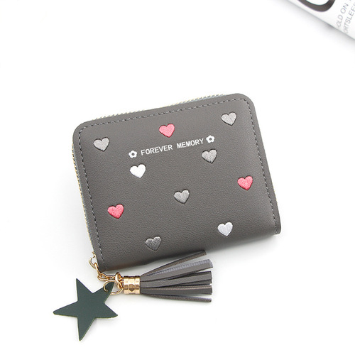 Women Small Wallet Ladies Mini Tassel Cute Girl Short Zipper Cute Embroider Pu Leather Coin Wallet Purse