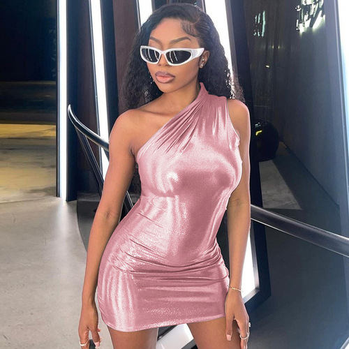 One Shoulder Sexy Sheath mini Dress For Women's 2023 Summer Party Clubwear