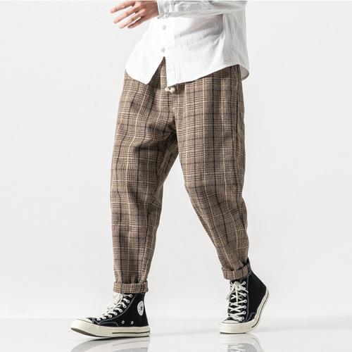 New   leisure wear Breathable Casual Trousers Drawstring Plaid Sport Harem Pants For Men Outdoor