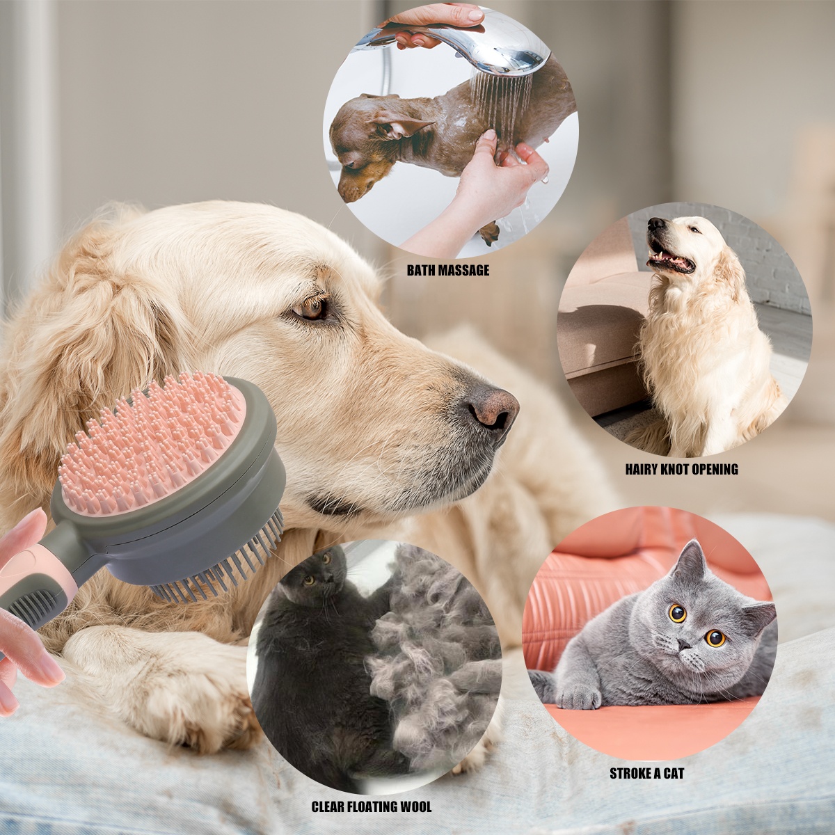  Double Sided Self Cleaning Cat Massage Brush Dog Pet Grooming Brush