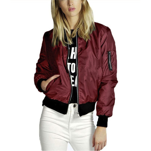 Women Casual Thin Jackets Spring Autumn Windproof Coat Casual Zipper Stand Collar Bomber Jacket