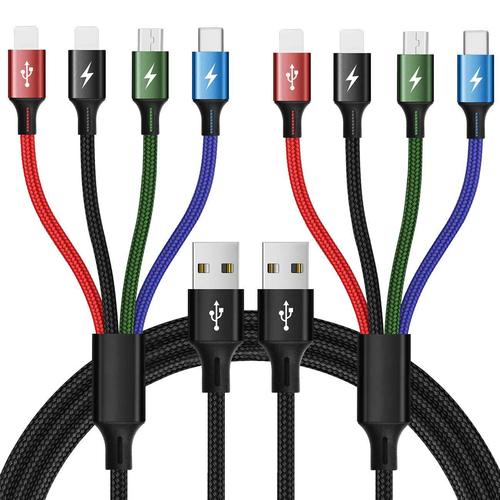  Nylon Braided  Micro USB Type C Lighting 3 4 in 1 3A  Multi Phone Charger Fast Charging USB Data Cable