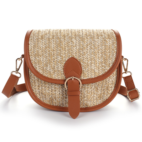 PP Straw Women Messenger bag Adjustable and Removable PU Strap Lightweight Shoulder bag
