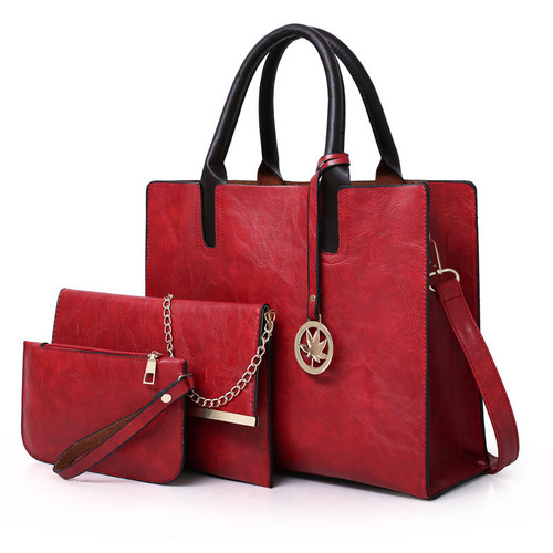 Hot selling  ladies trendy purses and handbags women 3pcs  pink color handbags set