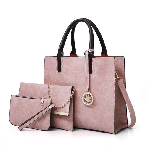 Hot selling  ladies trendy purses and handbags women 3pcs  pink color handbags set