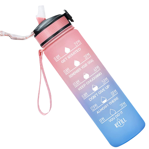 sports plastic botella de agua motivacional flip top water bottles bpa-free plastic with straw