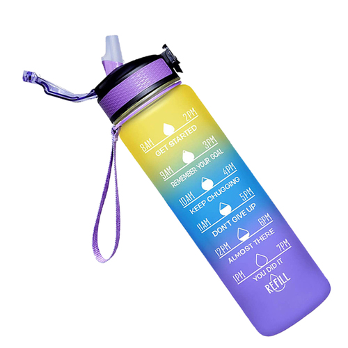 sports plastic botella de agua motivacional flip top water bottles bpa-free plastic with straw