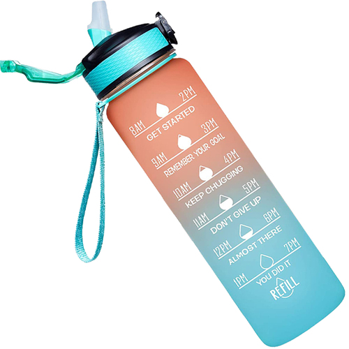 sports plastic botella de agua motivacional flip top water bottles bpa-free plastic with straw
