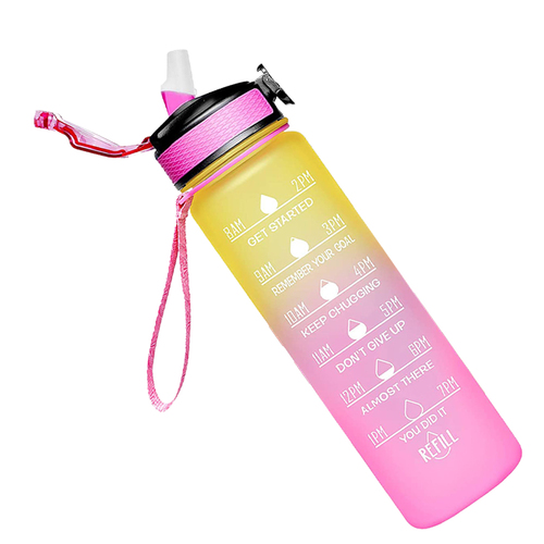 sports plastic botella de agua motivacional flip top water bottles bpa-free plastic with straw