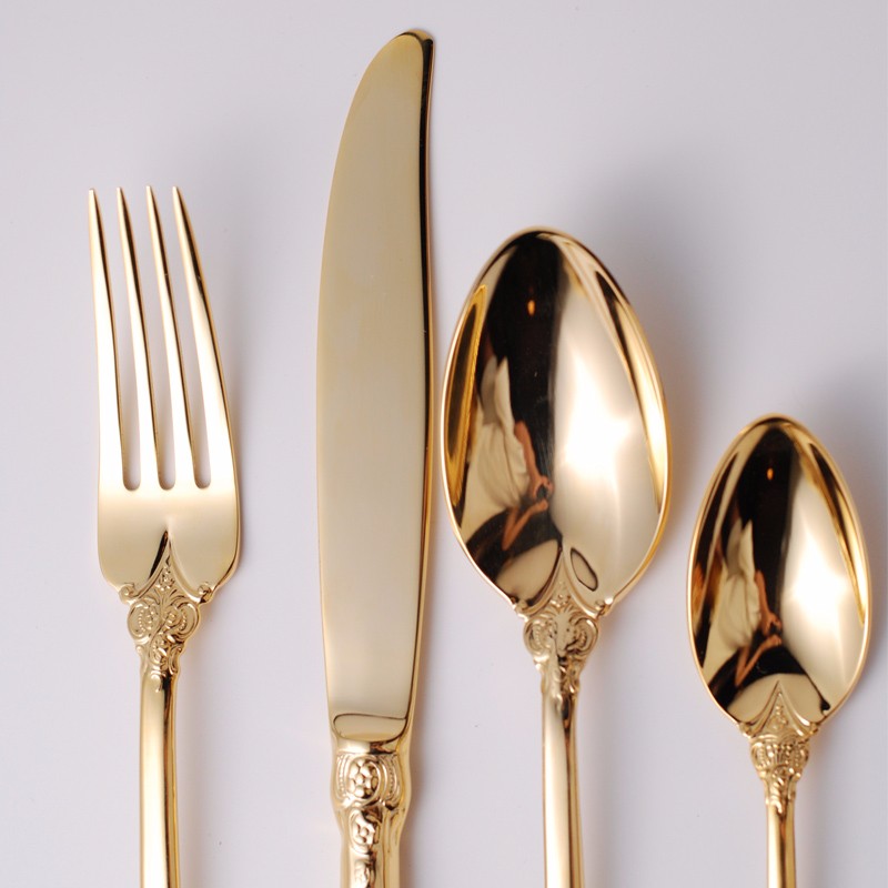 Luxury Gold Wedding Cutlery Set Premium Tableware for Star Hotels, Affordable Flatware Collection