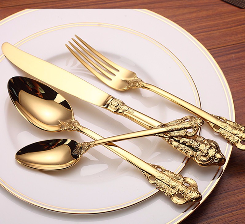 Luxury Gold Wedding Cutlery Set Premium Tableware for Star Hotels, Affordable Flatware Collection