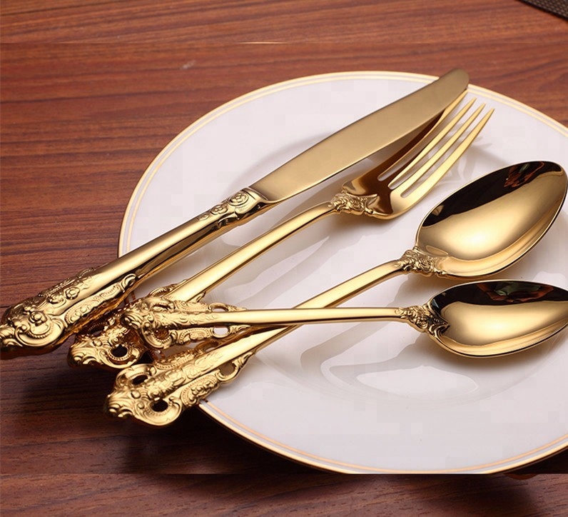 Luxury Gold Wedding Cutlery Set Premium Tableware for Star Hotels, Affordable Flatware Collection