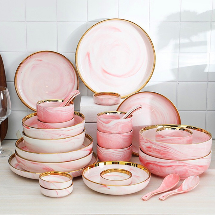 China  Luxury Porcelain Dinner Set Gold Ceramic Tableware Stoneware Plates Sets Dinnerware Set