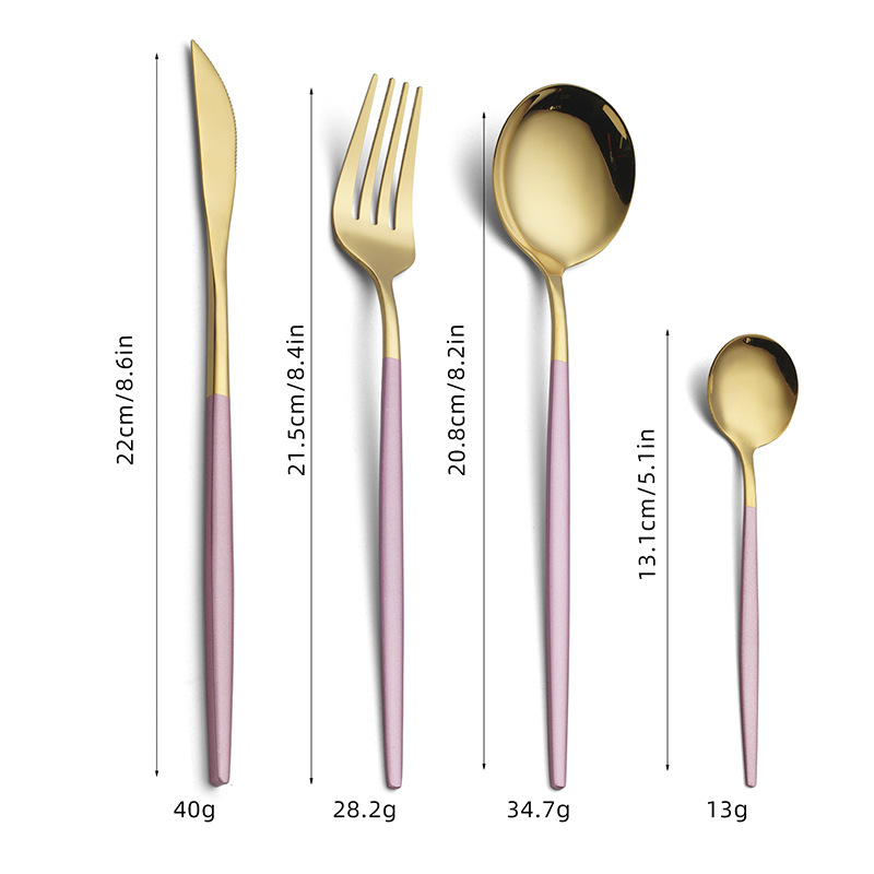 Portuguese Gold Plated Stainless Steel Flatware Set Elegant Tableware with Knife, Spoon, Fork