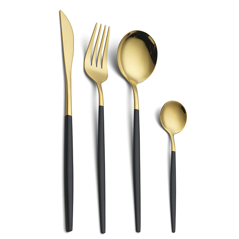 Portuguese Gold Plated Stainless Steel Flatware Set Elegant Tableware with Knife, Spoon, Fork