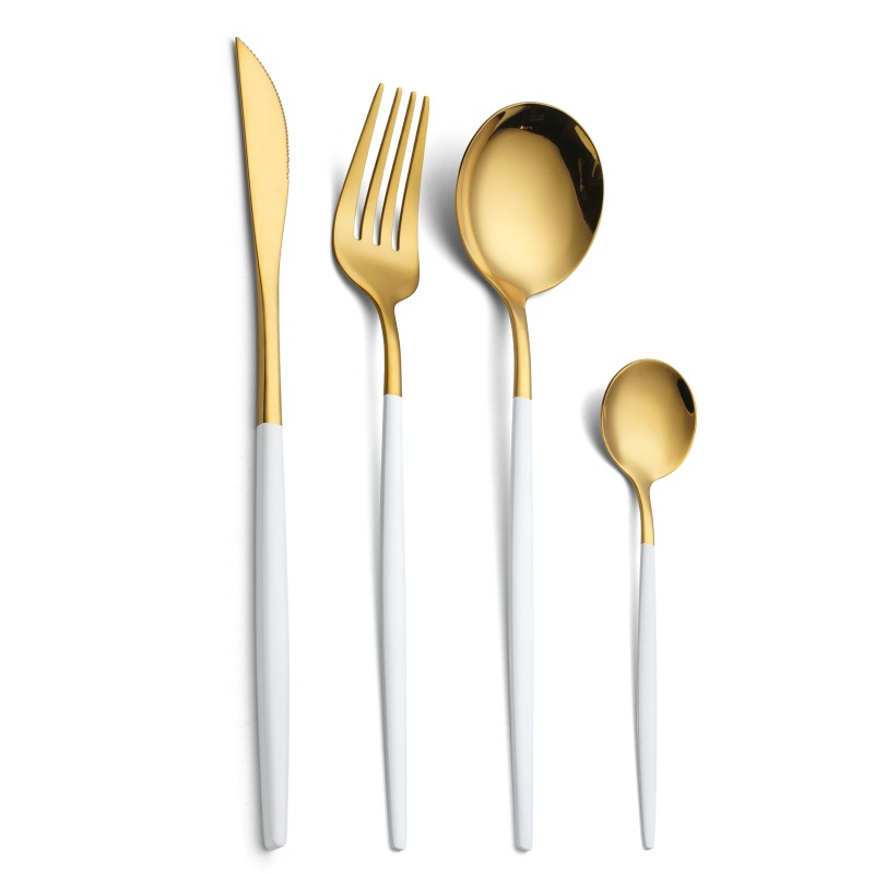 Portuguese Gold Plated Stainless Steel Flatware Set Elegant Tableware with Knife, Spoon, Fork
