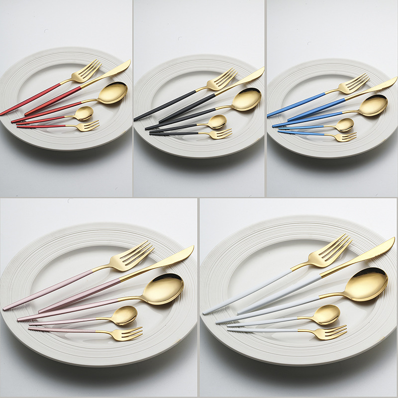 Portuguese Gold Plated Stainless Steel Flatware Set Elegant Tableware with Knife, Spoon, Fork